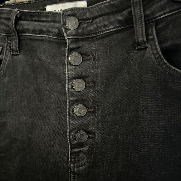 Flying Monkey Black Jeans Women's 32 Chew Hem Button Fly Stretch High Rise - Picture 2 of 12